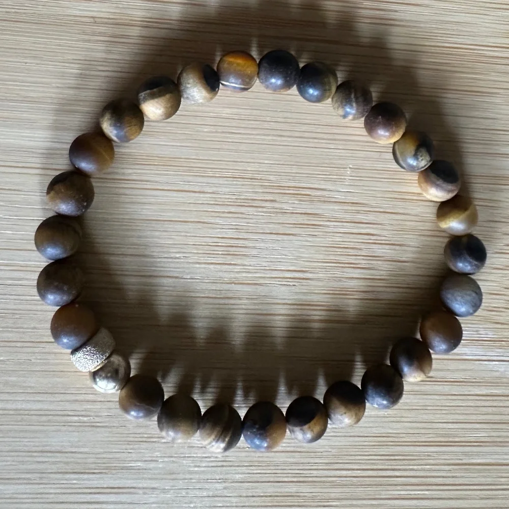 Matte 6mm Tiger Eye Stretch Bracelet w/ 14k Gold Filled Spacers